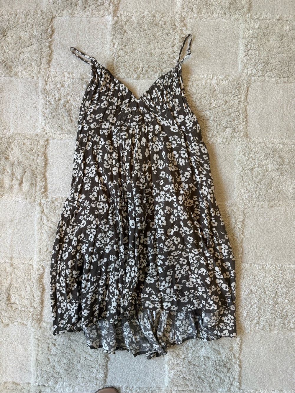 Brown Floral Spaghetti-strap Mini Dress